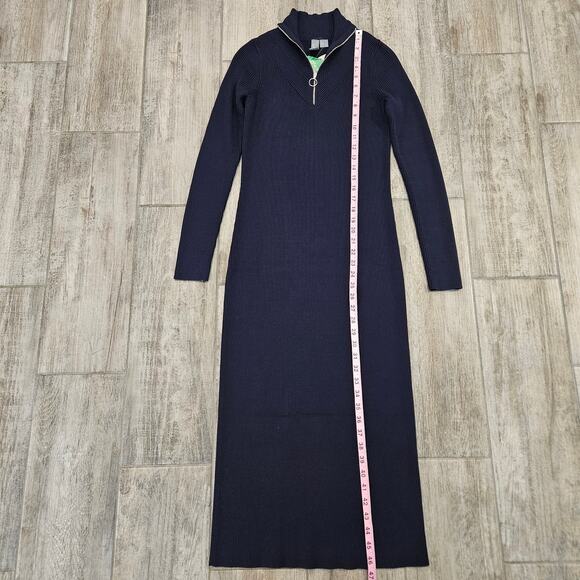 Sweaty Betty Frame Knitted Midi Dress Womens Size S Navy Blue Ribbed NEW Stretch - Picture 4 of 12